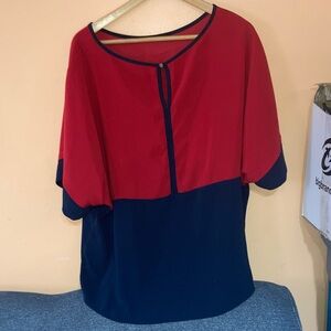 Tommy Hilfiger Red and Navy Colorblock Tunic Top